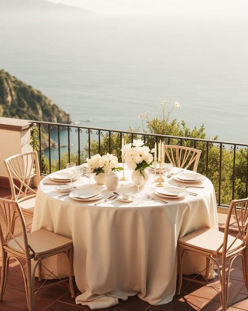 Tavola di un battesimo su una terrazza affacciata sul mare della Costiera Amalfitana